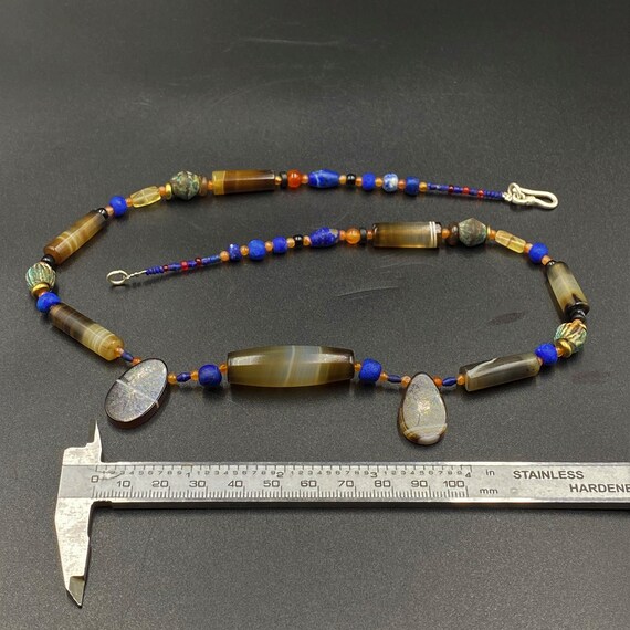 アンティーク ヴィンテージ 縞模様の瑪瑙の古いビーズネックレス