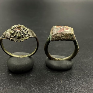 Authentic Ancient Greek Roman Byzantine Bronze Antique Jewelry Ring Mosaic Glass