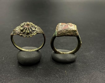Authentic Ancient Greek Roman Byzantine Bronze Antique Jewelry Ring Mosaic Glass