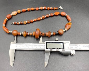 Collier Ancien Perles D'agate Cornaline Indo-tibétain - Longueur 20 Pouces - Occasion