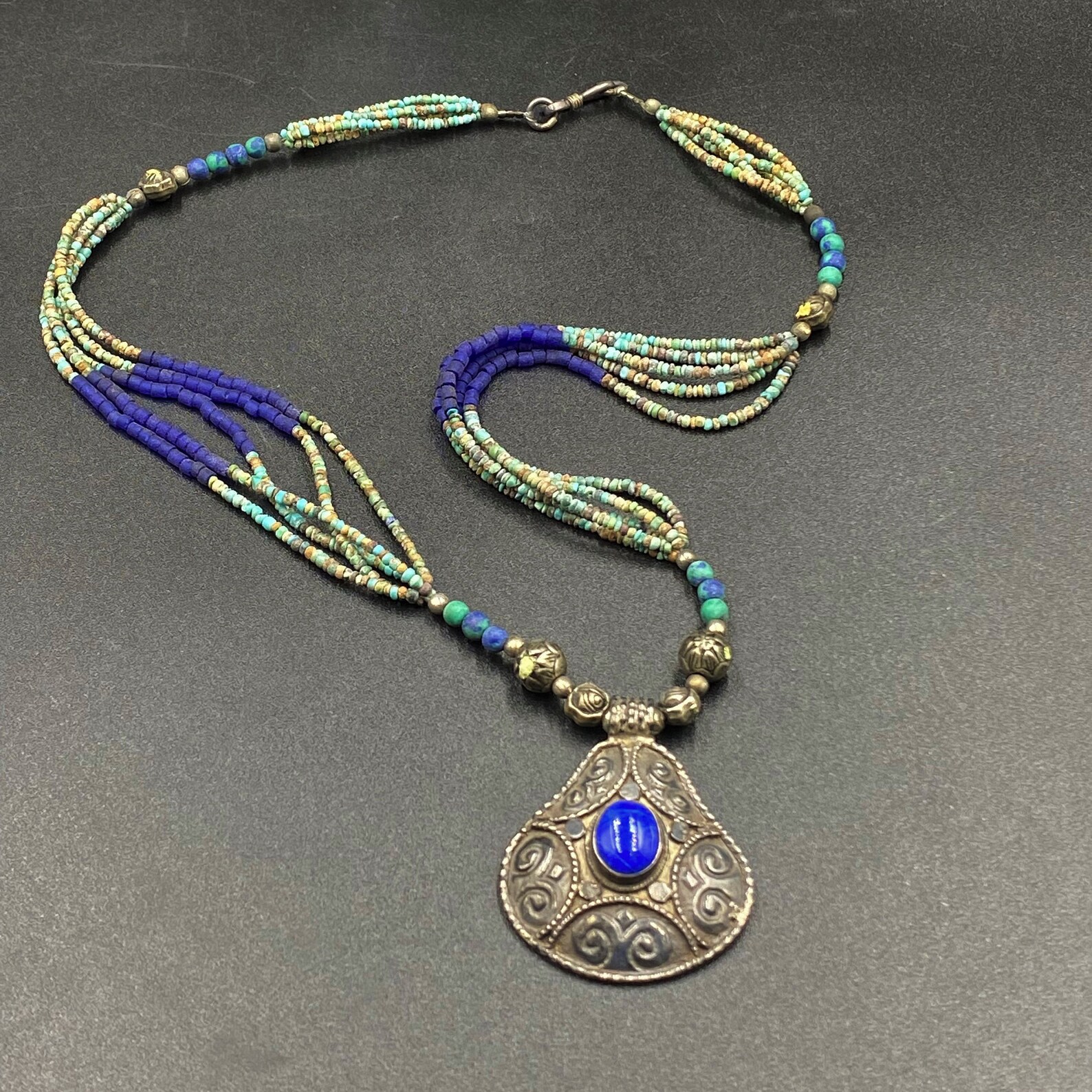 Vintage Himalaya Nepalian Hand Made Silver Pendant Turquoise Etsy