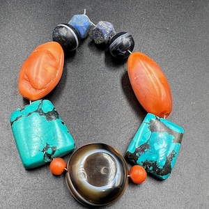 Himalayan Tibetan Nepalese Carnelian Agate Turquoise Rami Agate Luk Mik Beads
