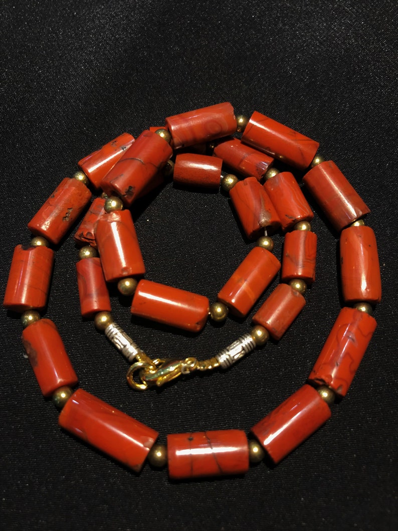 Antique Hand Carved Red Jasper Bead Necklace Etsy