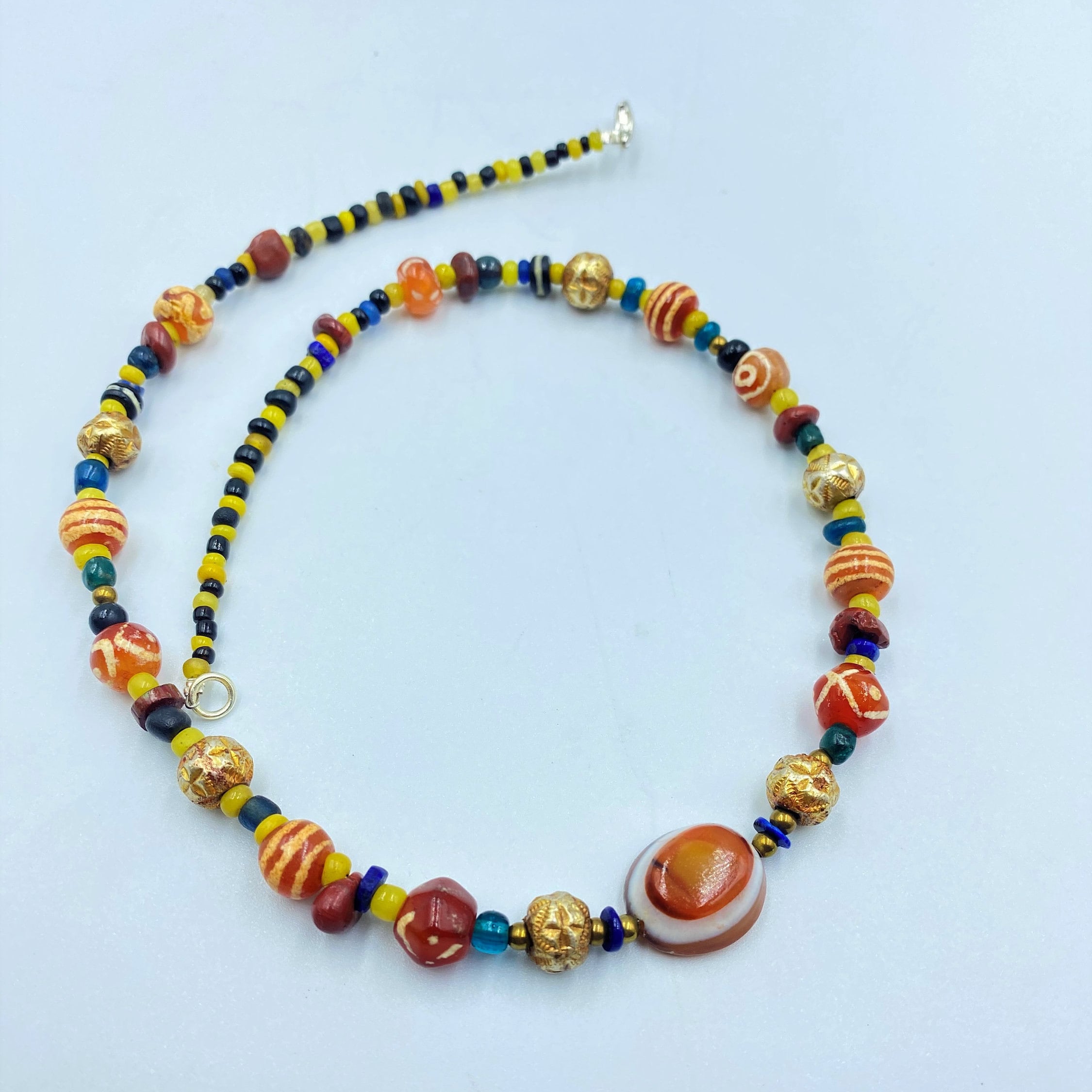 Collier Pendentif Vintage En Agate œil Tibétain De L'Himalaya - Fait Main, Longueur 18 Pouces