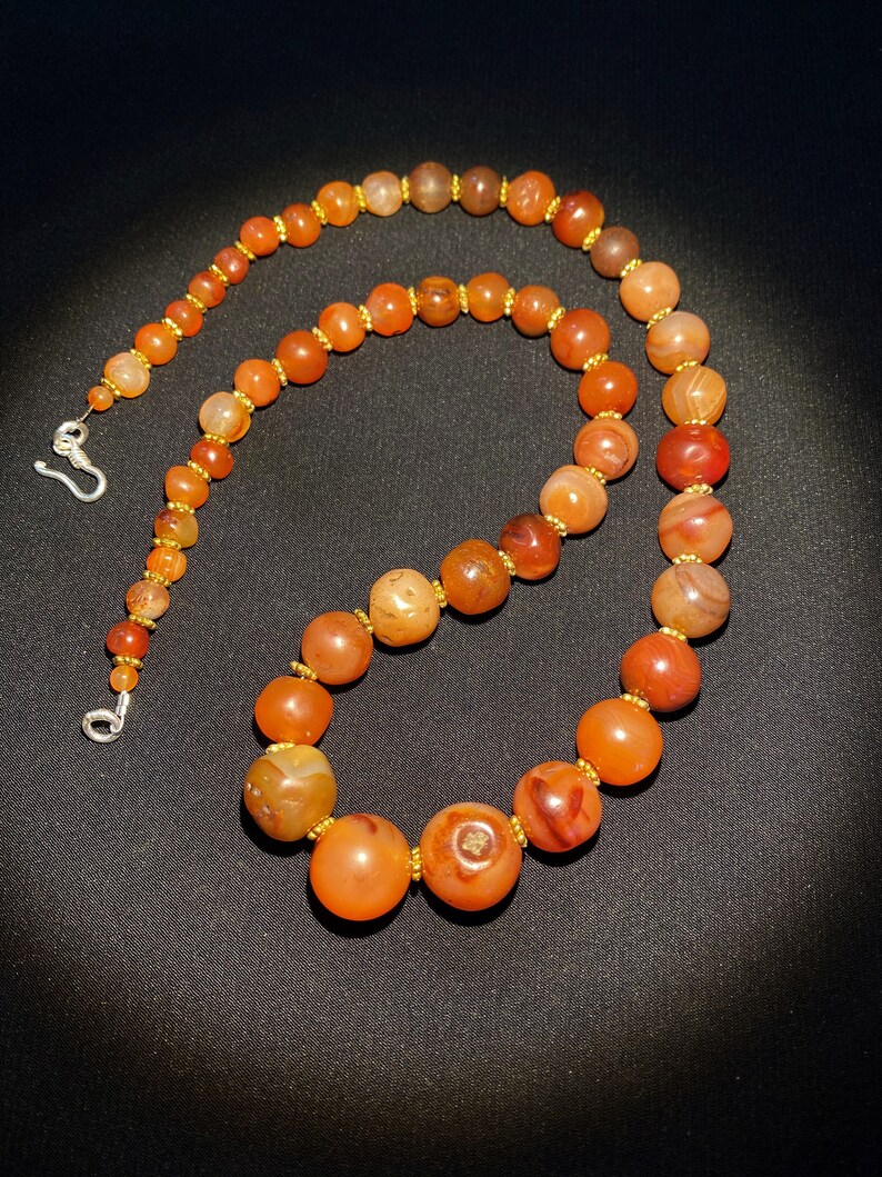 Himalayan old ancient antique carnelian agate mala necklace from Nepal