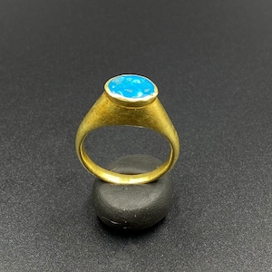 Antique Old Jewelry Ancient Greek&#39;s Gold Ring With Blue Glass Signet Seal