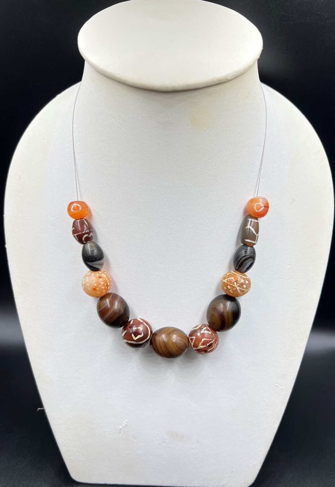 Himalaya Dzi Zee Nepali Tibet Culture Etched Carnelian Agate Stone Bead Necklace Etsy