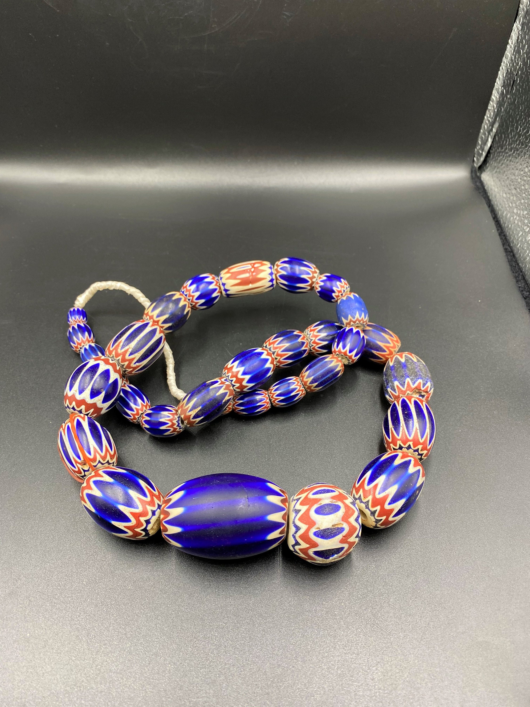 Old Ancient Antique Chevron Glass Bead Strand Etsy