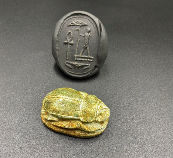 Antique Old Egyptian Scarab Engraved With Text Fi… - image 3