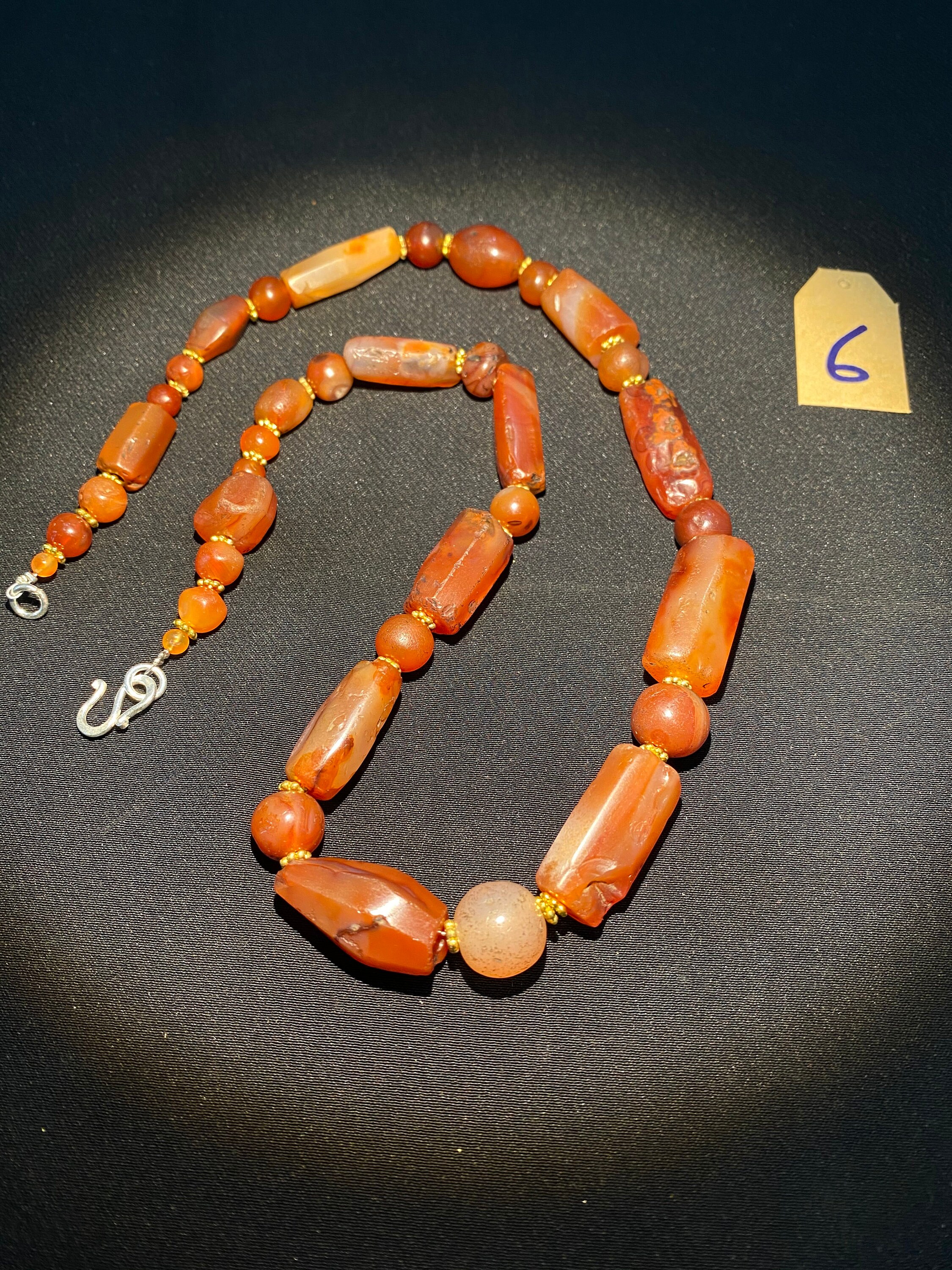 Collier Ancien Perles D'agate Cornaline Indo-tibétain - Longueur 20 Pouces - Occasion