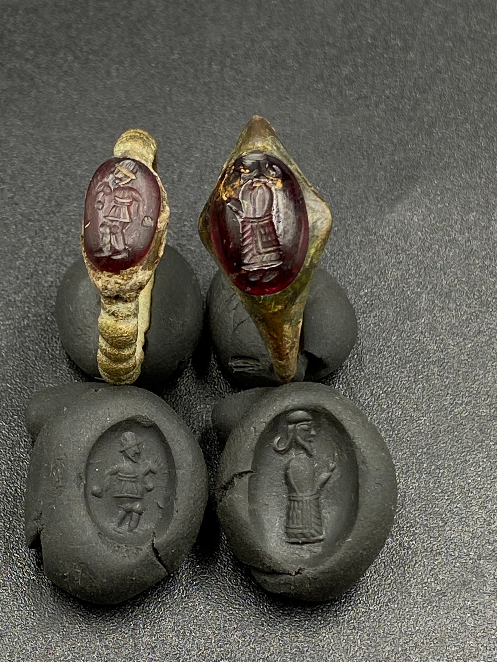 Lot Old Antique Jewelry Bronze Rings Engraved Ancient Achaemenid