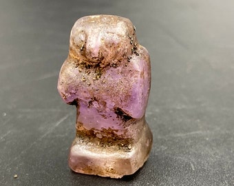 Roman Old Beads Antique Jewelry Amethyst Quartz Owl Figure Amulet Pendant