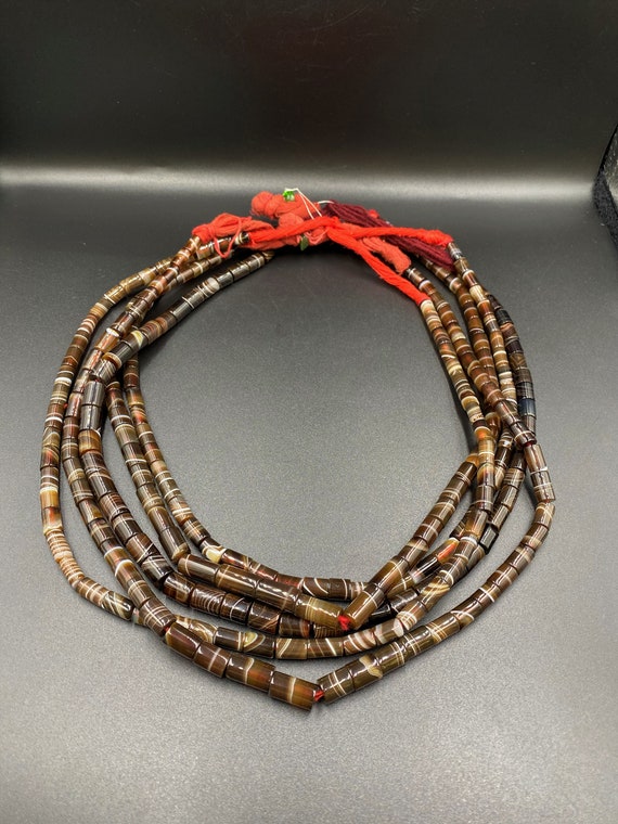 Lot of 5 string Strand Old Vintage antique banded Agate late 19th Century Beads