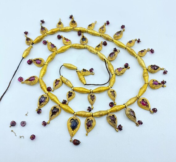 Vintage Ancient Roman Greek Gold Garnet Gems Stone Jewelry