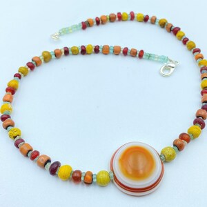 Ancient Roman Glass Himalayan Indo Tibetan Magic Eye Dzi Bead Jewelry Necklace
