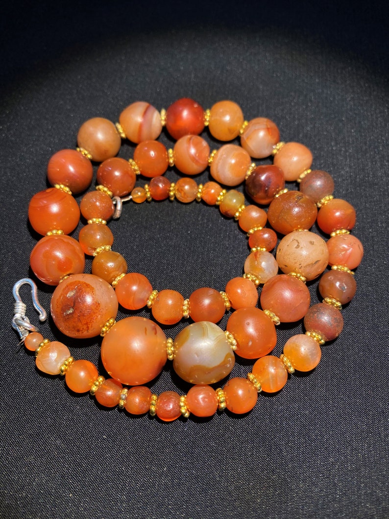 Himalayan old ancient antique carnelian agate mala necklace from Nepal
