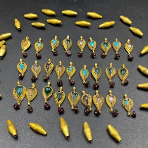 Ancient Roman Greek Gold Garnet Turquoise Gems Stone Jewelry Necklace Antiquity