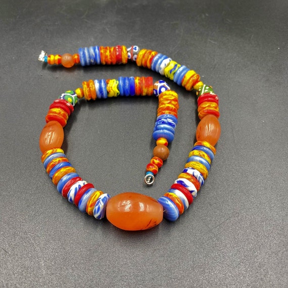 Collier En Pâte De Verre Type Agate Lignée Années 1960/1970 - Occasion Vintage