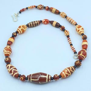 Himalayan Nepalese Tibetan Indian Antique Etched Carnelian Beads Necklace Mala