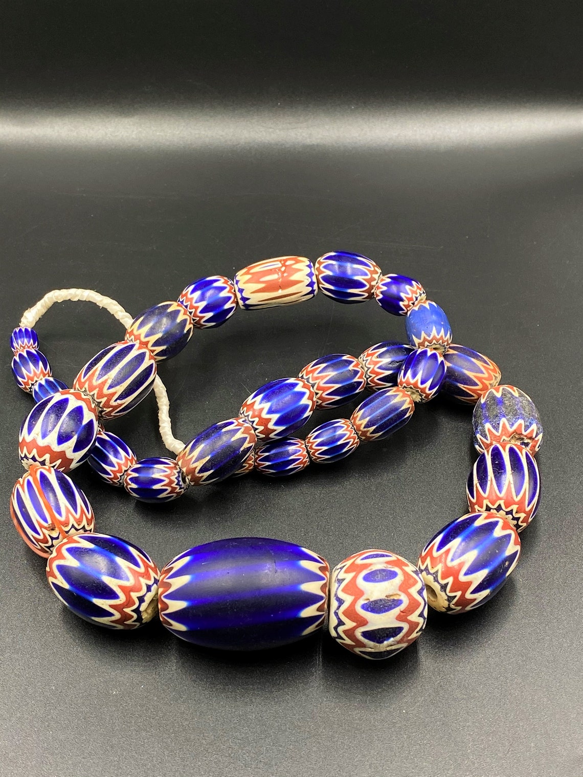 Old Ancient Antique Chevron Glass Bead Strand Etsy