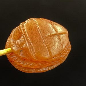 Old Jewelry Ancient Egyptian Scarab Stamp Seal Bead Carved On Carnelian