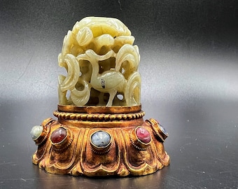 Ancient Chines Ming Qing Dynasties Antiquities Decorated Carved Jade Gems Stone