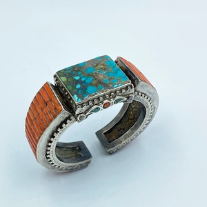Antique Hand Made Nepali Tibetan Vintage Jewelry Silver Coral Turquoise Bracelet