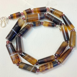 Old Ancient  Antique old Banded agate beads necklace from Angkor Cambodia