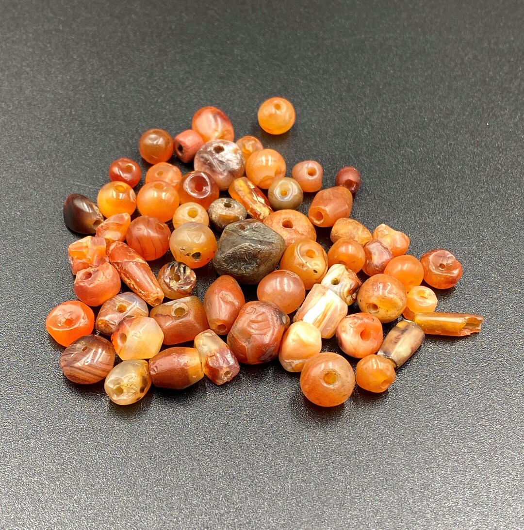 Collier Perles En Agate Cornaline Antique Romaine - Bijou Ancien Superbe - Occasion