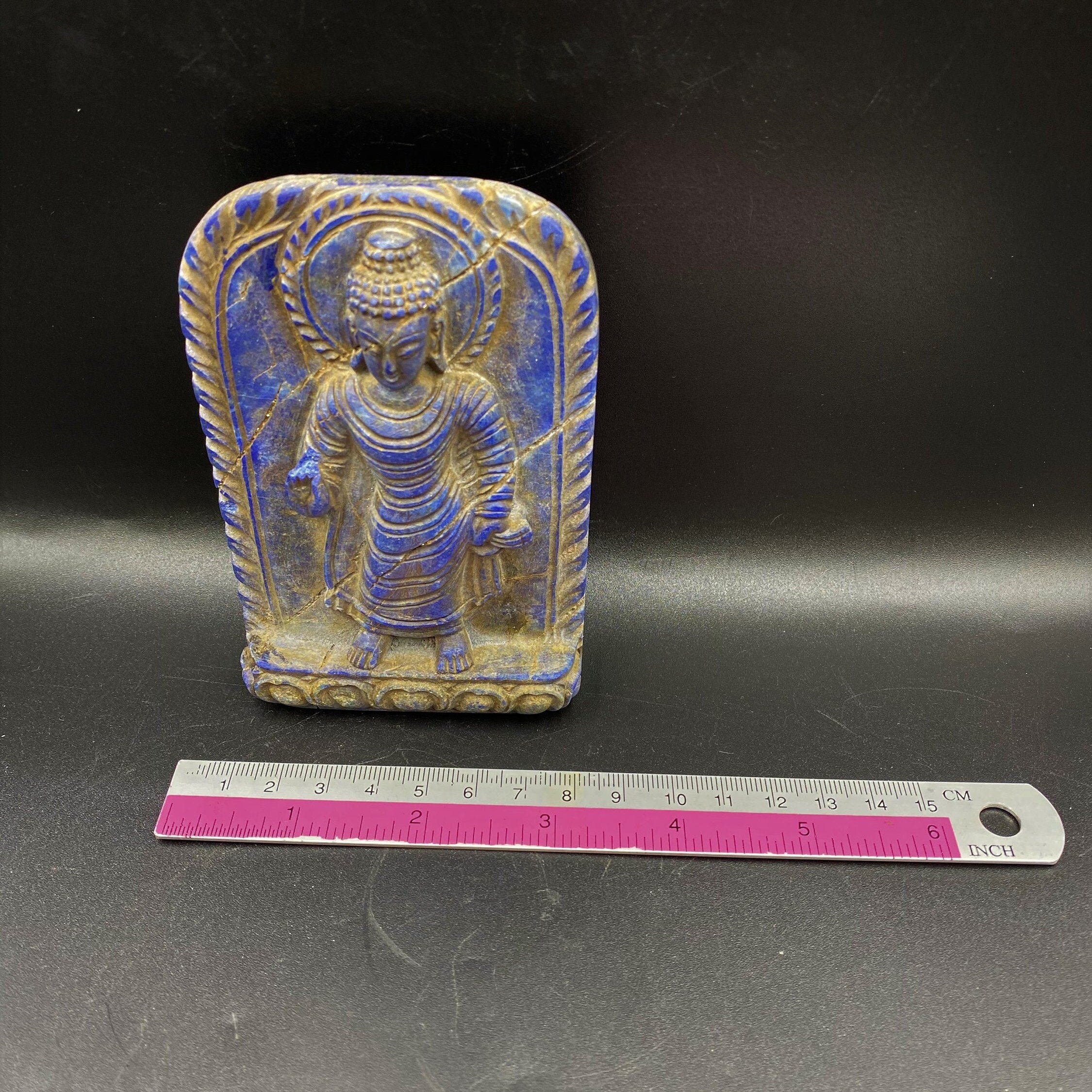 【メーカー包装済】 ラピスラズリ石の古いアンティークヒマラヤ美術仏像 日本 Etsy - 彫刻・オブジェ