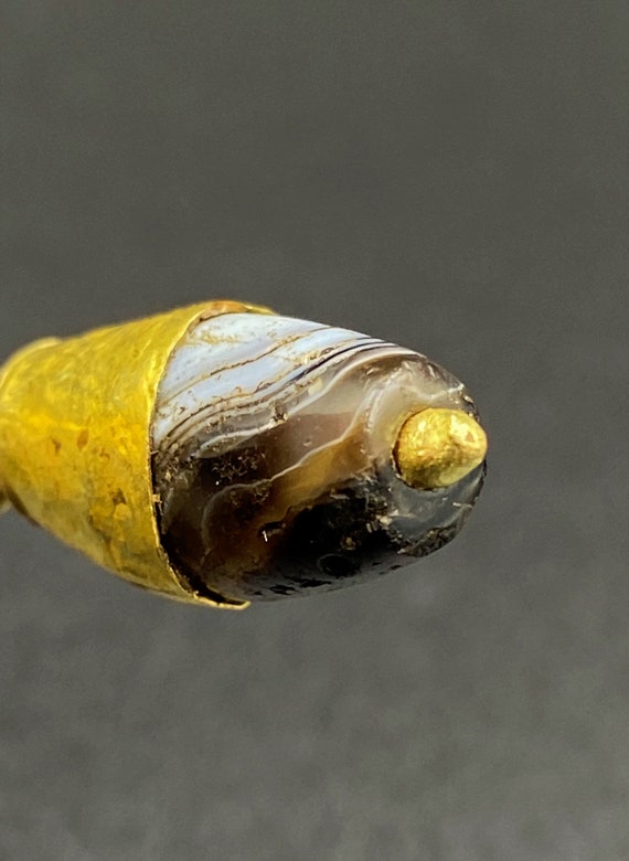 Gold Folded Agate Ancient Jewelry Amulet Bead Nec… - image 7