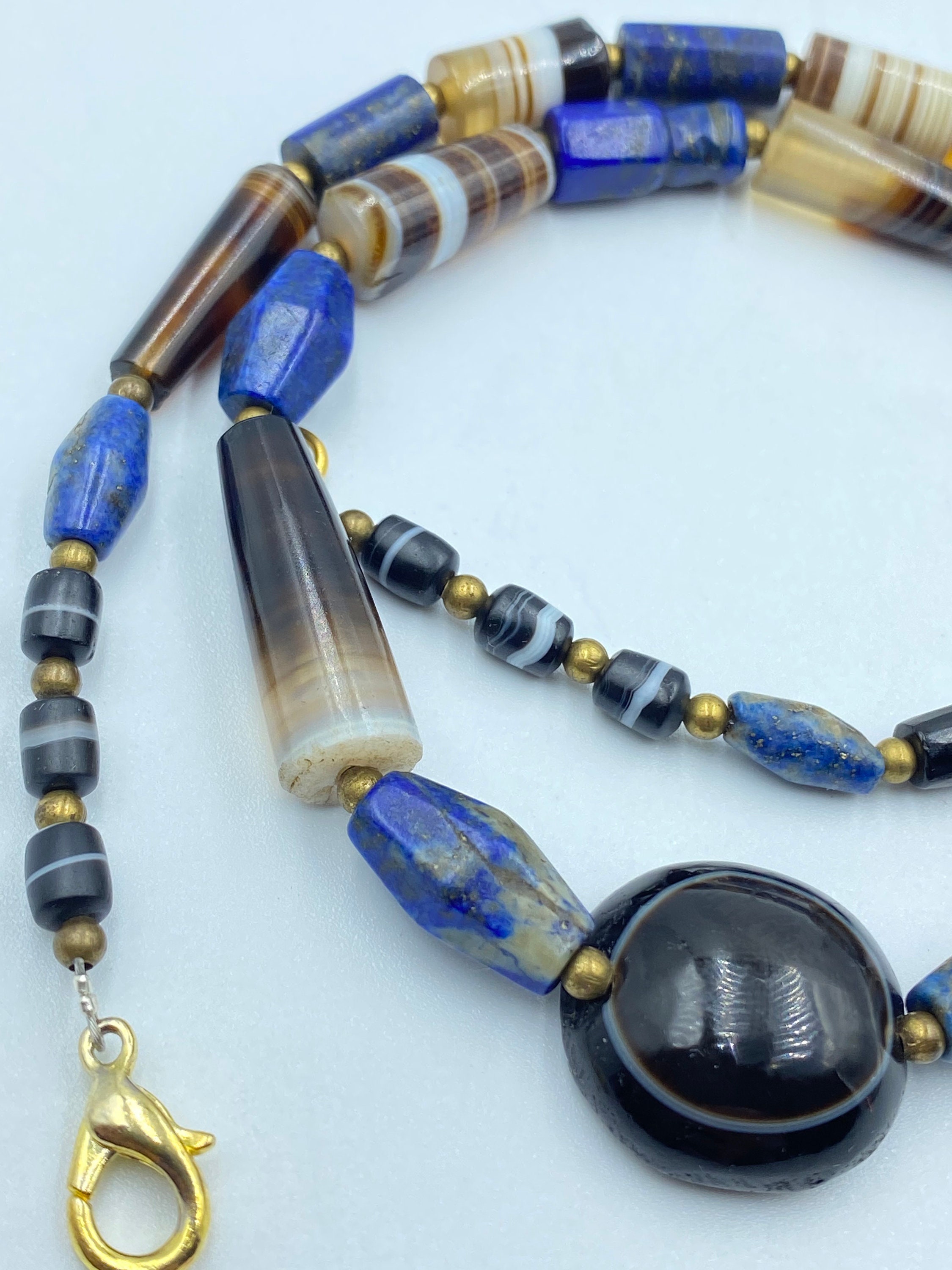Old Ancient Banded Long Agates ,magic Eye Amulet Pendant Lapis Beads ...