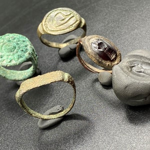 Lot Antique Vintage Old Ancient Sasanian Jewelry Bronze Intaglio Signet Rings
