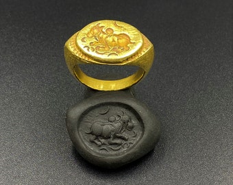 Uralter Schmuck Gold Ring Typische Nandi Stier Symbol Signet Burma Pyu Kultur