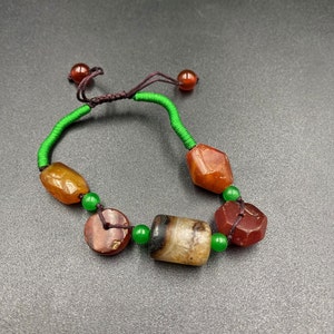 Old Ancient Antique Old Indo Tibetan Banded Agate Beads Bracelet