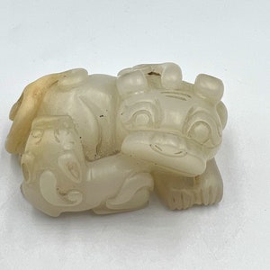 Old Ancient Chines Ming Qing Dynasty Antique White Jade Figurine Dragon Pendant