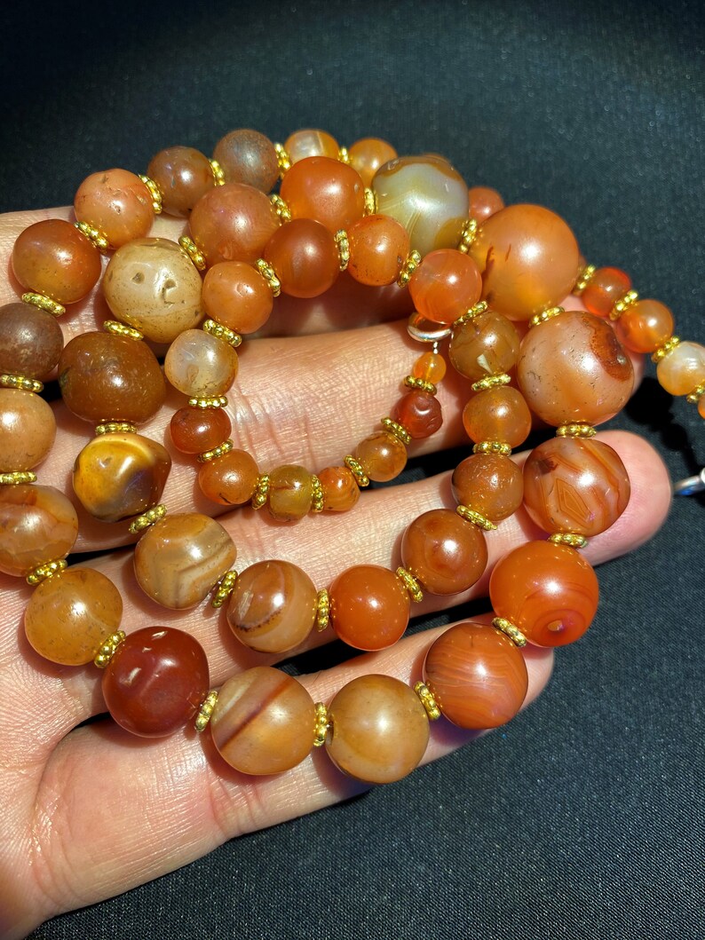 Himalayan old ancient antique carnelian agate mala necklace from Nepal