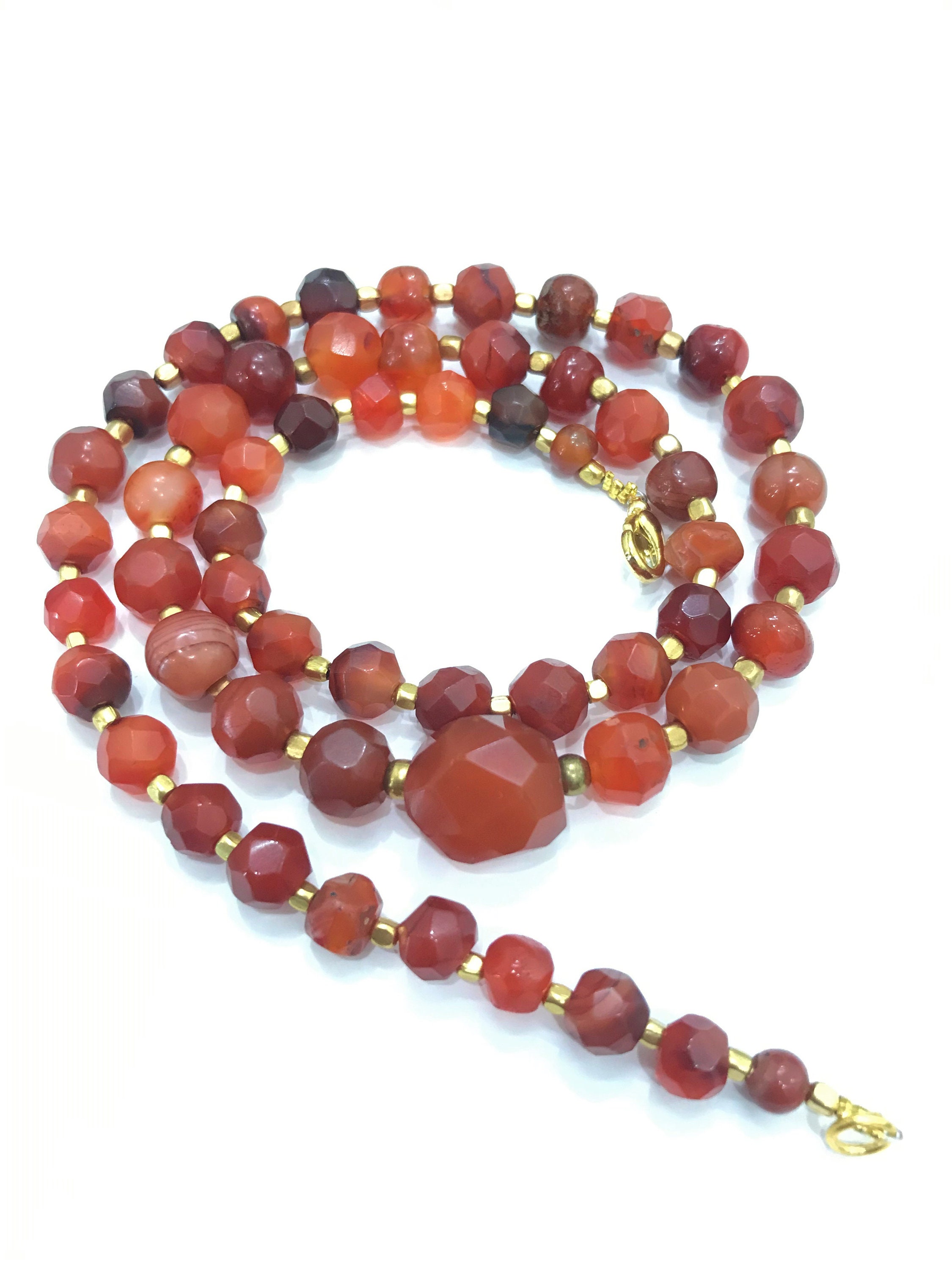 Collier Ancien En Cornaline Avec Perles Irrégulières - Occasion, Bijou Vintage