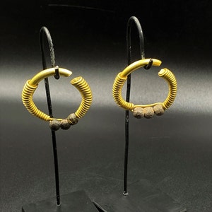 Antique Vintage  Gold Gems Jewelry Stone Ear Rings Ancient Indo Greeks Roman