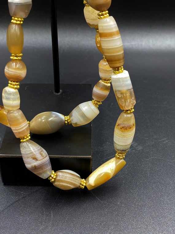 古い古代アンティークヒマラヤインドチベットソロマニ瑪瑙ビーズマーラ