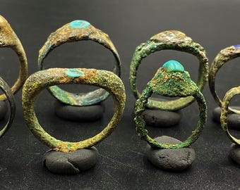 古代の青銅の指輪 ジュエリー ラピスラズリ トルコ石 ローマ