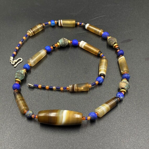 Collier Vintage En Agate Naturelle - Perles Semi-précieuses Grises Anciennes
