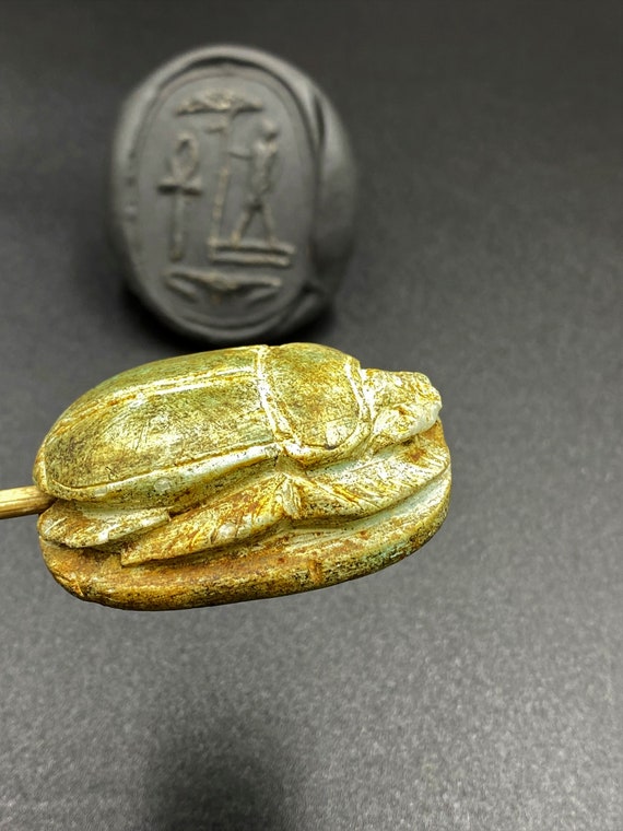 Antique Old Egyptian Scarab Engraved With Text Fi… - image 6