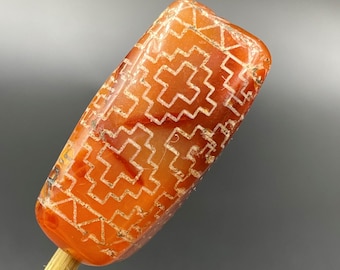 Old Ancient Indus Valley Antiquity Painted Etched Carnelian Jewelry Trade Bead