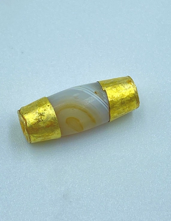 Gold Folded Agate Old Ancient Jewelry Amulet Bead 