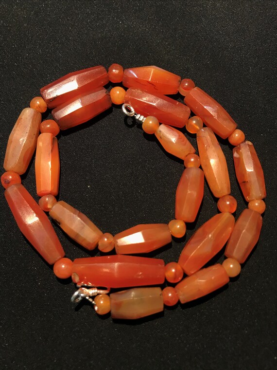 Collier Vintage Cornaline Et Agate Rouge/orange - Bijou Pierre Naturelle Occasion