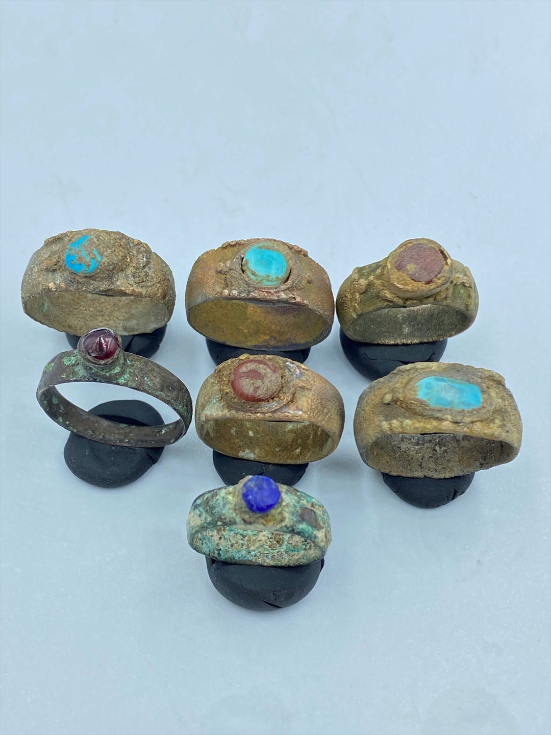 Antico anello di bronzo con pietra di lapislazzuli turchese e gioielli bizantini romani antichi Etsy Italia