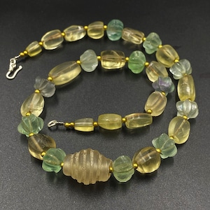 Mauryan culture Ancient antique gems stone crystals Aqua Glass beads necklace