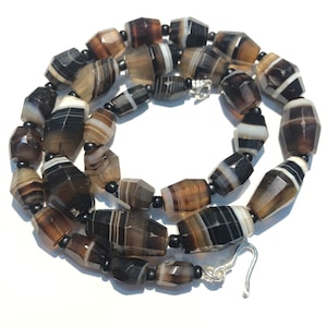 RARE antique  banded aGATE fACETED bEADS nECKLACE