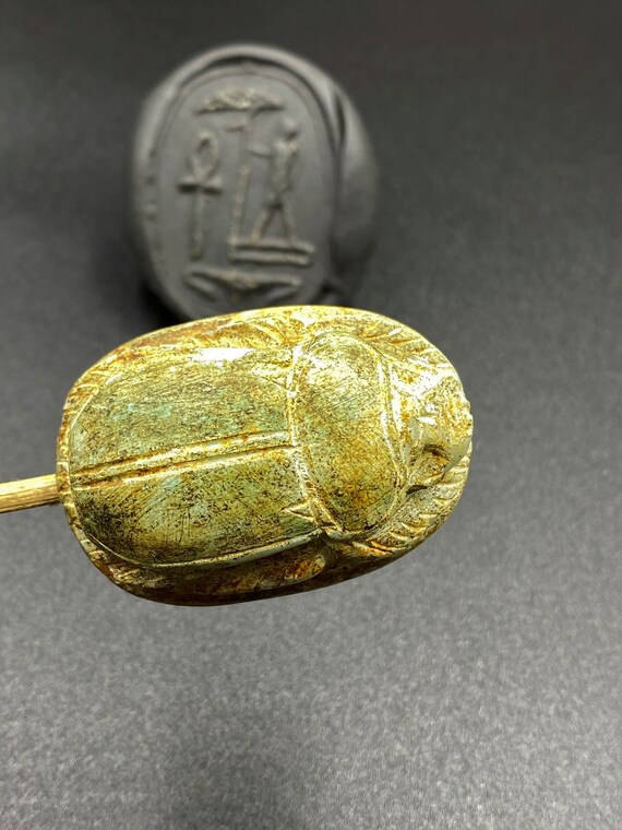 Antique Old Egyptian Scarab Engraved With Text Fi… - image 7